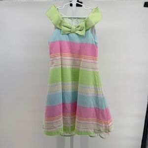 Rare Editions Pastel Stripe Dress with Lime Bow